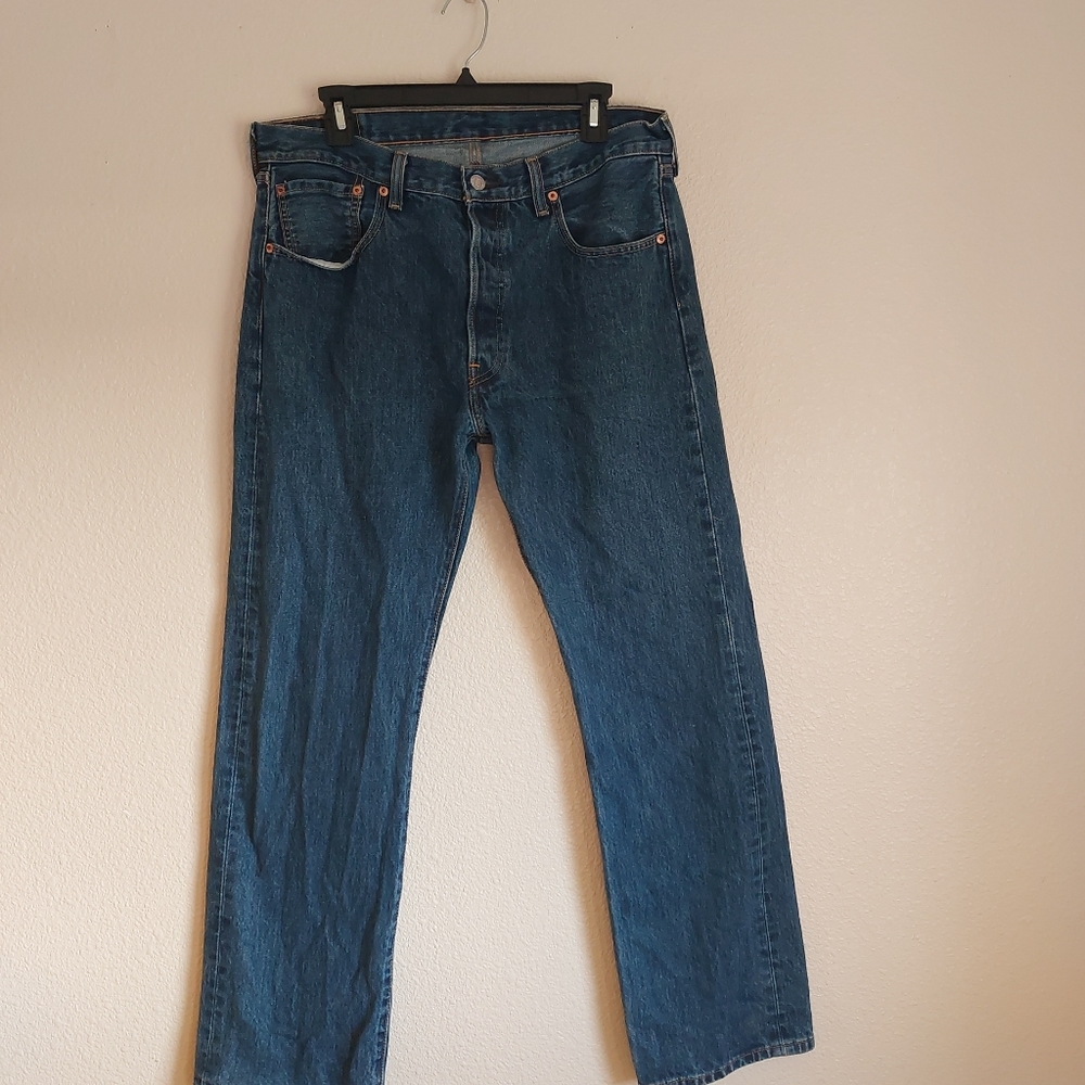 Levi's 501 Mens Dark Wash Straight Leg Jeans Button Fly Size 34x30